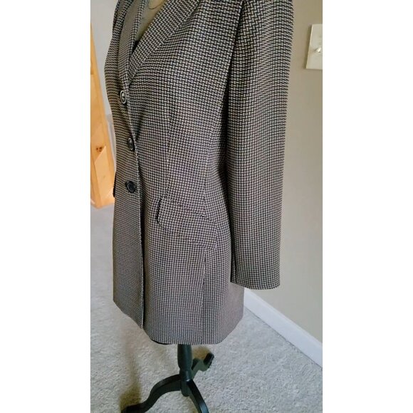 Le Suit Womens Houndstooth Long Blazer Black & Beige SZ 10 - Picture 6 of 10
